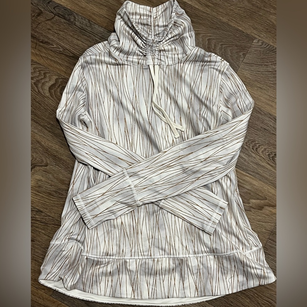 CALIA pullover cowl neck athletic long sleeve top jacket white & gold sz XL EUC